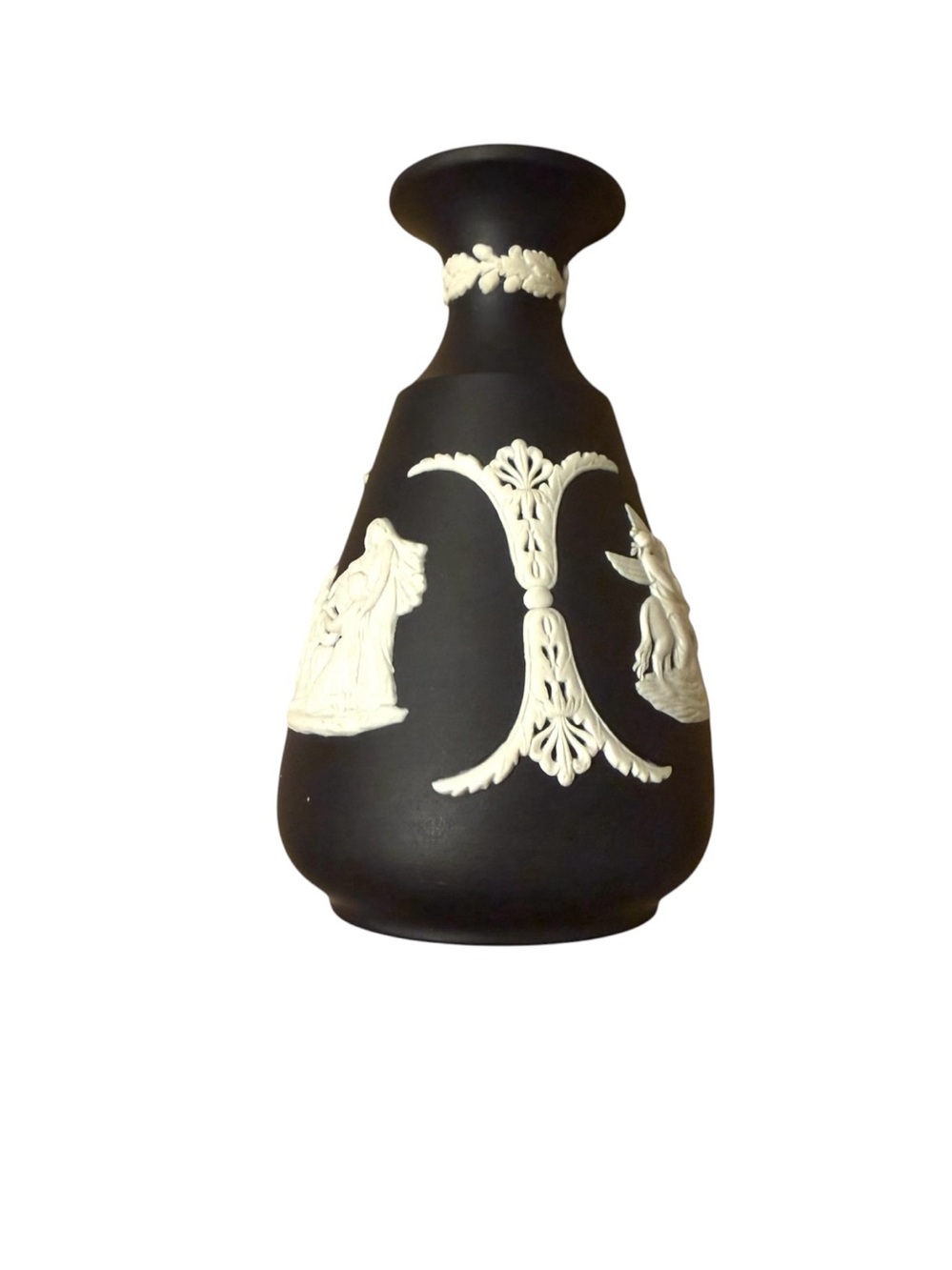 Wedgwood Classic Vintage Black Jasperware Bud Vase w/White Bas Relief